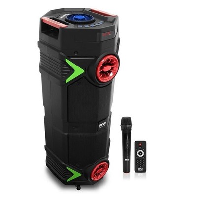 Pyle Dual 8'' Portable PA Speaker 400W Bluetooth Rechargeable LED Lights FM Radio