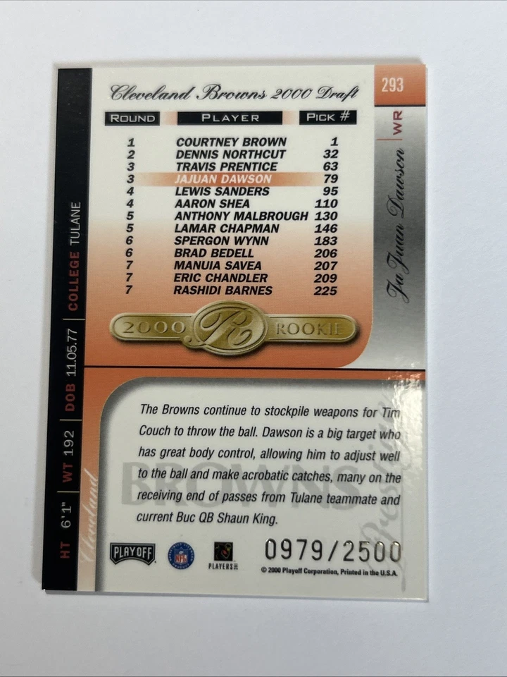 2000 Playoff Prestige - 2000 Rookie JaJuan Dawson #293 /2500 (RC) - Image 2 of 2