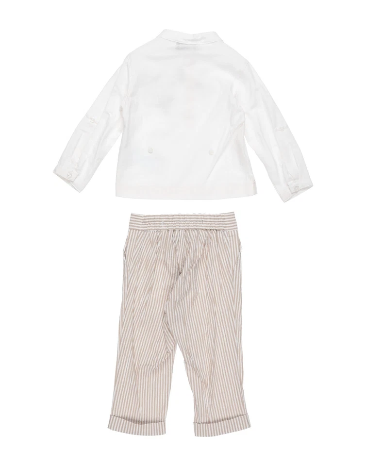 RRP€225 MONNALISA Set camicia e pantaloni bambino taglia 9M/74CM misto lino bianco - Immagine 2 di 2
