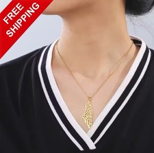 Palestine Map Necklace Stainless Steel Arabic Geographic Pendant Chain Unisex