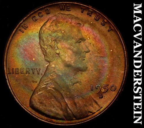 1950-D Lincoln Wheat Cent- Color- Choice Gem Brilliant Unc Luster #J3465