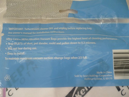 UltraCare Kenmore Synthetic Cloth Vac Bags Sealed Pkg of 2 Bags - Picture 5 of 5