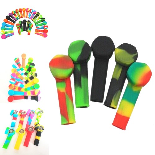 5x Mini Pipa a Mano per Fumare in Silicone da 3,4'' con Ciotola in Metallo e Coperchio Tappo Pocket PipeVT - Foto 8 di 11