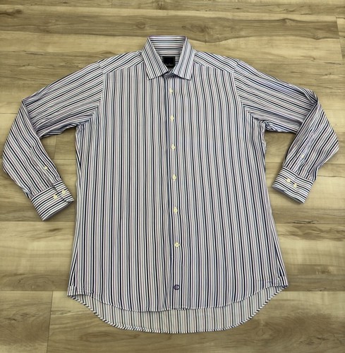 David Donahue Dress Shirt Mens Size 16-32/33 Striped Long Sleeve Button Up Trim - Picture 4 of 12