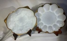 Vintage ANCHOR Hocking MILK GLASS w/ Gold Trim Deviled Egg & Serving Plate