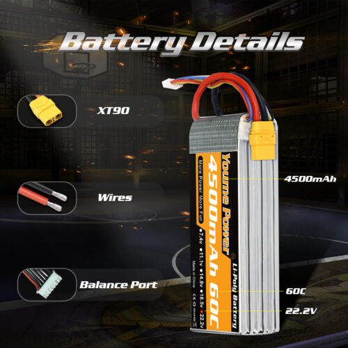 2pcs 22.2V 6S 4500mAh LiPo Battery 60C XT90 for RC Helicopter Airplane Car - Picture 3 of 5