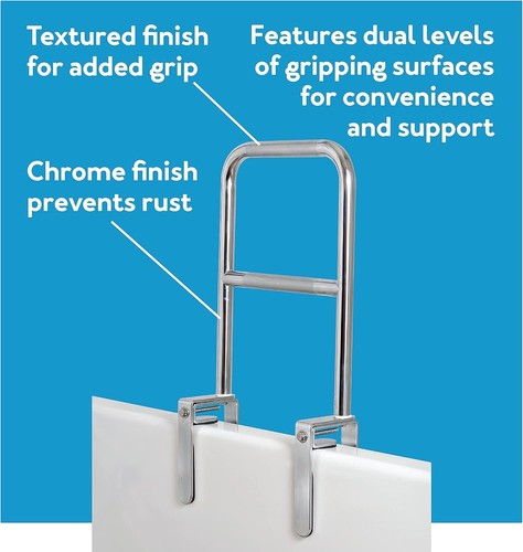 Carex Dual Level Bathtub Rail with Chrome Finish - Bathtub Grab Bar Safety Bar - Bild 2 von 6
