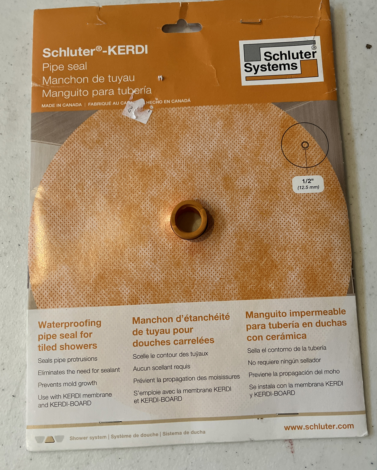 Schluter Systems Kerdi SEAL Pipe Nipple Opening 1/2" KMS185/12