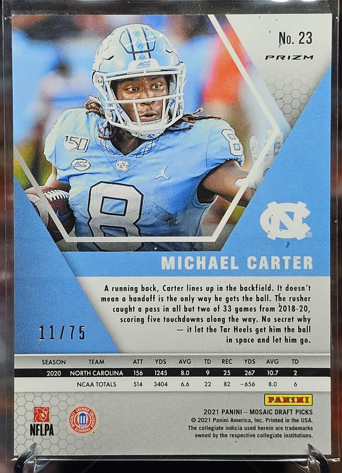 2021 Mosaic Draft Picks Michael Carter RC Blue Prizm /75 - Image 2 of 2