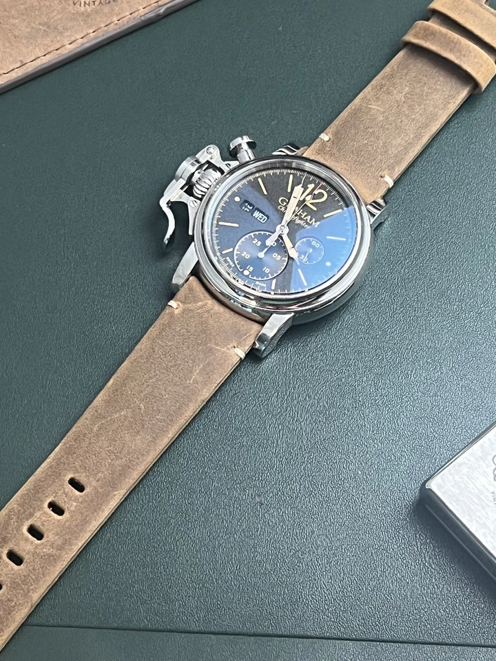 Genuino Graham Chronofighter Vintage Swordfish 22mm correa de cuero marrón BRAL 157 Foto 4 de 4