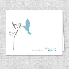 Hummingbird and Flower Printed Note Cards, Personalized Stationery, Color Choice