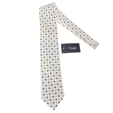 Drake's NWT Neck Tie White w/ Blue/Multi Mini Floral/Geometric Pattern 100% Silk