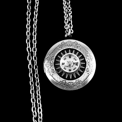 Working Compass Locket Necklace, Navigation, Steampunk Pillbox Stash Pendant