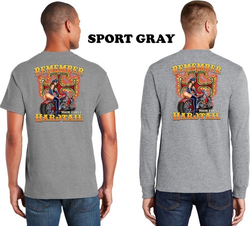 Biker Remember Your First Hardtail Girl Custom Chopper Motorcycle Men's T Shirt - Picture 7 of 11