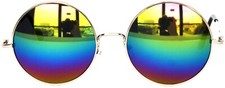ROUND SUNGLASSES MULTI COLOR RAINBOW MIRROR LENS 56mm METAL FRAME ONE PAIR