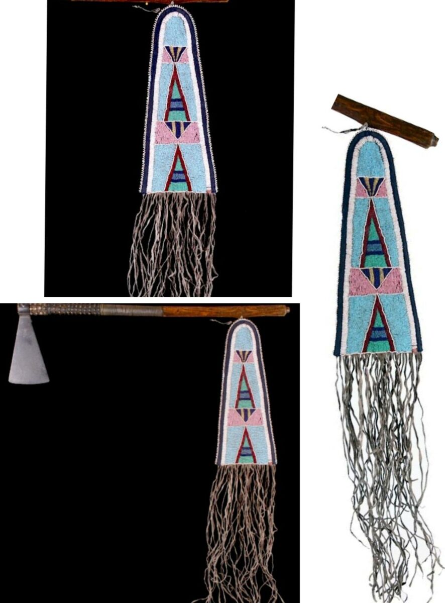 Old American Tomahawk Crow Beaded Drop 6”W x 14”L TBD01 Old American Tomahawk Crow Beaded Drop 6”W x 14”L TBD01