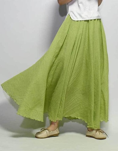 Damen Sommer A-Linie Stretchige Taille Baumwolle Leinen Lang Fließend Rock Einfarbig - Bild 18 von 42