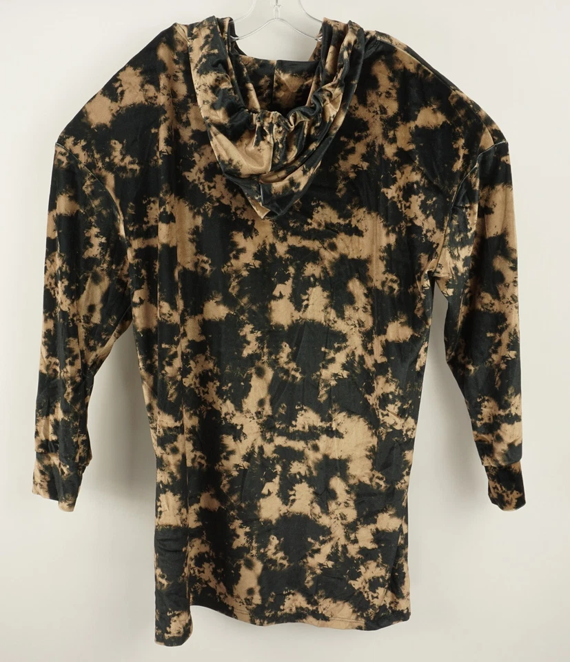 Novo Mini Vestido Moletom com Capuz Topshop Feminino Tamanho 10 Preto Tan Veludo Tie Dye - Imagem 2 de 4