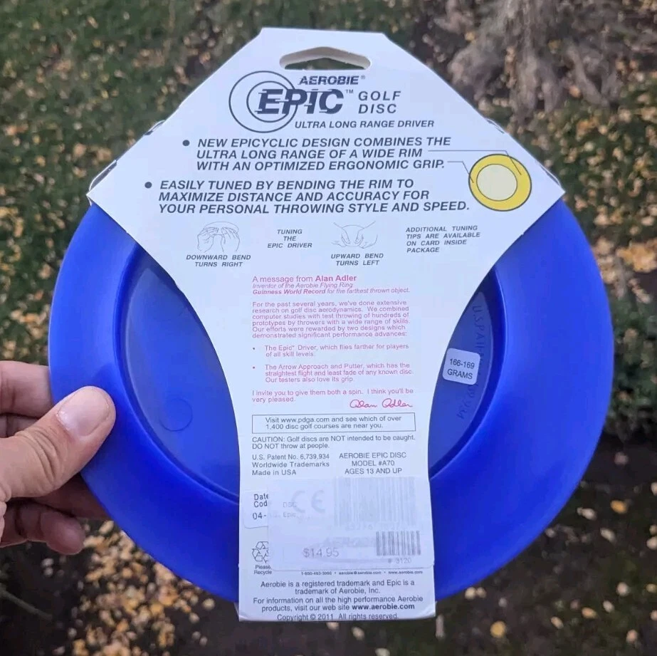 Rare OOP Blue Aerobie EPIC Disc Golf 166-169g NEW !Original Packaging! - Image 2 of 2