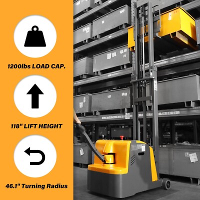 APOLLOLIFT 1200lb Full Electric 3-Wheels Counterbalanced Walkie Stacker 118''Lift