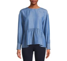 Time and Tru Women's Long Sleeve Crinkle Peplum Pullover Top Size M (8-10) NWT
