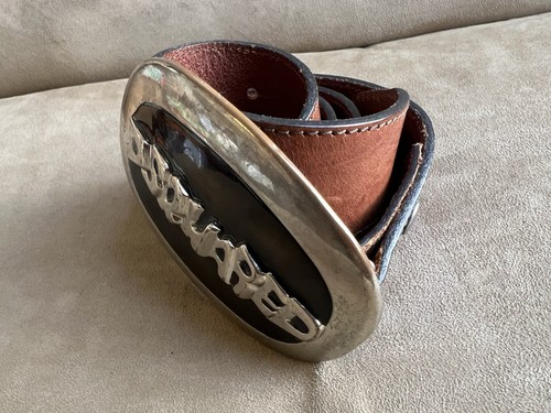 DSQUARED² BROWN LEATHER & HEAVY SIGNATURE LOGO OVAL BLACK ENAMEL BUCKLE BELT XL - Picture 6 of 16