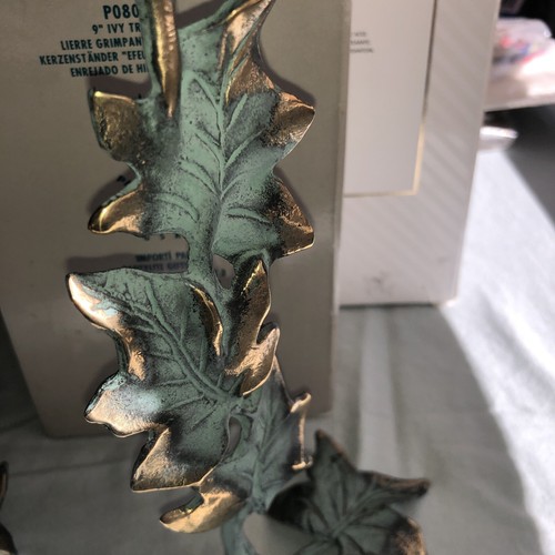 Ivy Trellis Candlestick Pair Brass Accents Green Patina 9x4x2” Party Lite - Picture 6 of 7
