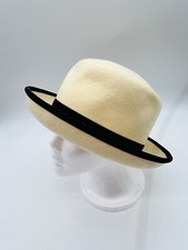 Vintage ERIC JAVITS Lily J Cream Black 100 Wool Velvet Cloche Hat WPL 5923