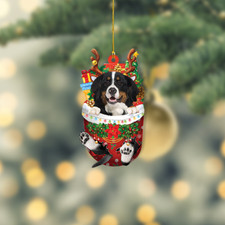Bernese Mountain Dog Snow Pocket Xmas Ornament, Bernese Dog Christmas Ornament