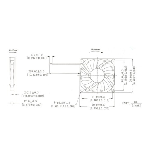 7010 70mm Lüfter Kühler 3.7V 5V 9V 12V 24V DC 2 Pin Gehäuselüfter Axiallüfter - Bild 2 von 6