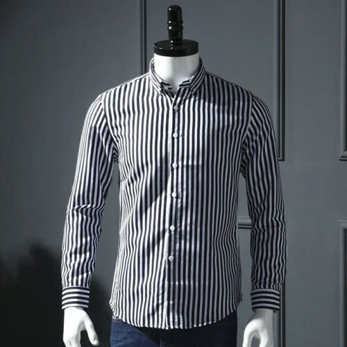 Striped Shirt MEN FASHION Plain Shirts Men's Clothing Long Sleeve Shirt Male - Picture 2 of 29