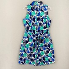UNTUCKit Kenzie Sleeveless Wrap Shirt Dress Womens 6 Blue Green Floral Resort