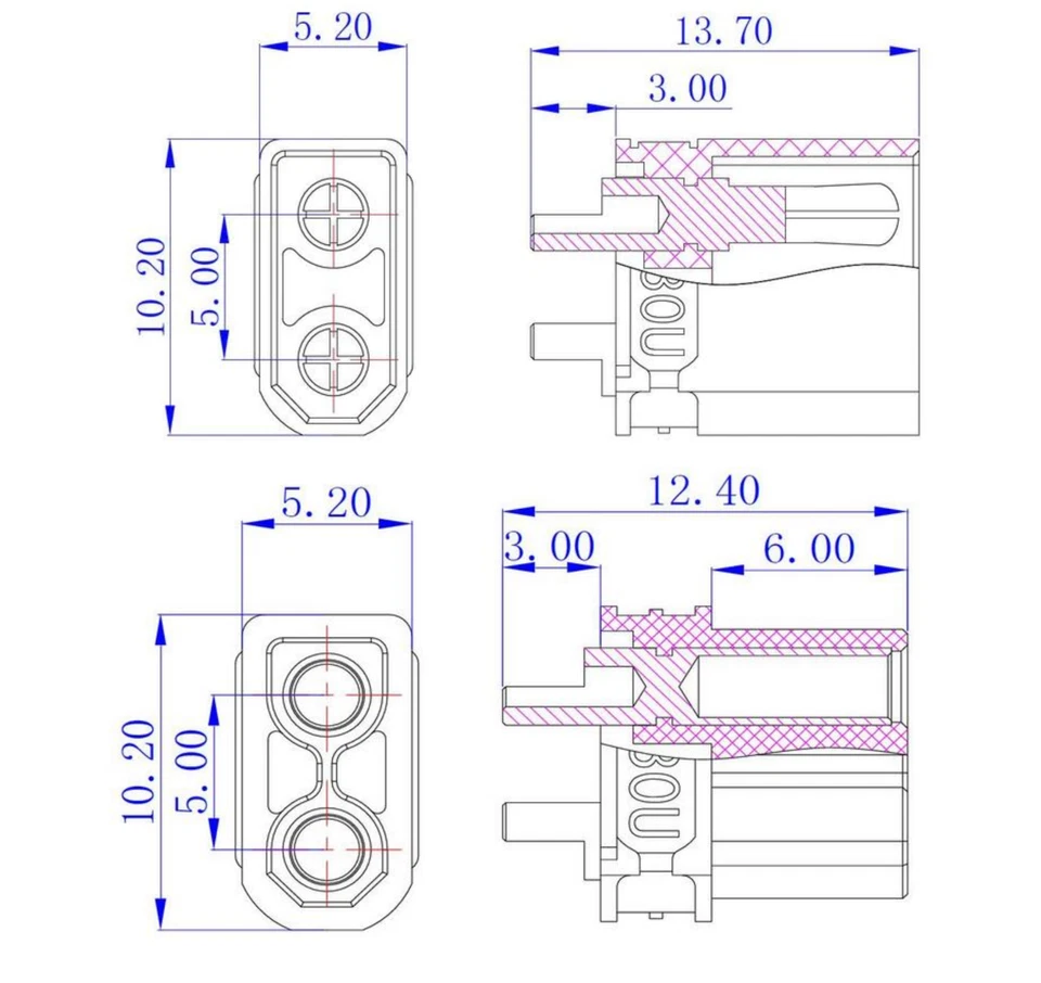 ✅ XT30U XT30 macho + hembra, 1-10 pares, enchufe de oro de alta corriente de ... - Imagen 4 de 4
