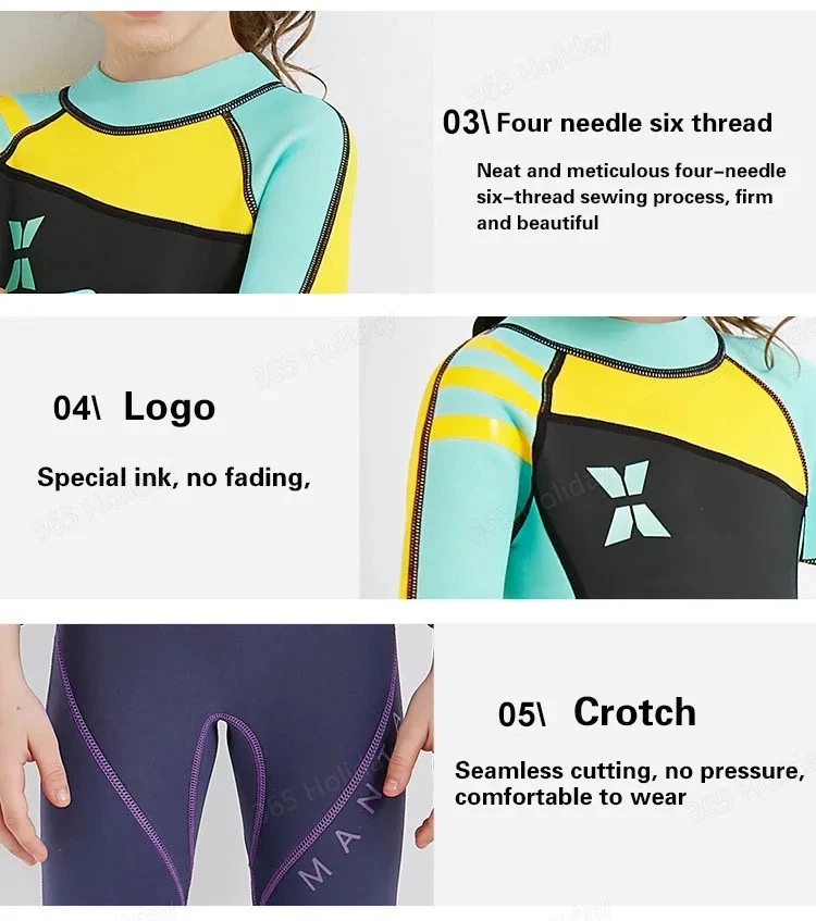 Boys and Girls Swimsuits 2.5MM Neoprene Wetsuit Sun Protection Long Sleeve Suit - Image 4 of 4