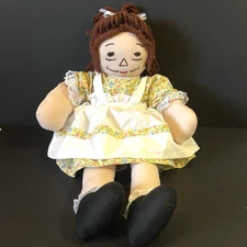 Vintage Raggedy Ann Rag Doll I Love You Heart Handmade Dress Bloomers Apron