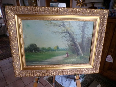 Ancienne Huile Carton fin XIXe Paysage Impressionniste - Photo 1/2