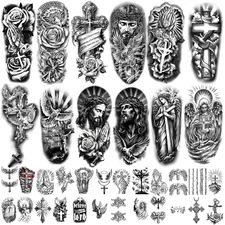 77 Sheets Christian Cross Temporary Tattoo for Women Men, 17 Sheets Half Arm Lar