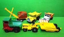 Vintage 1950 & 1960s Matchbox Lesney Dumper Trucks Crane Scraper Plant Equipment