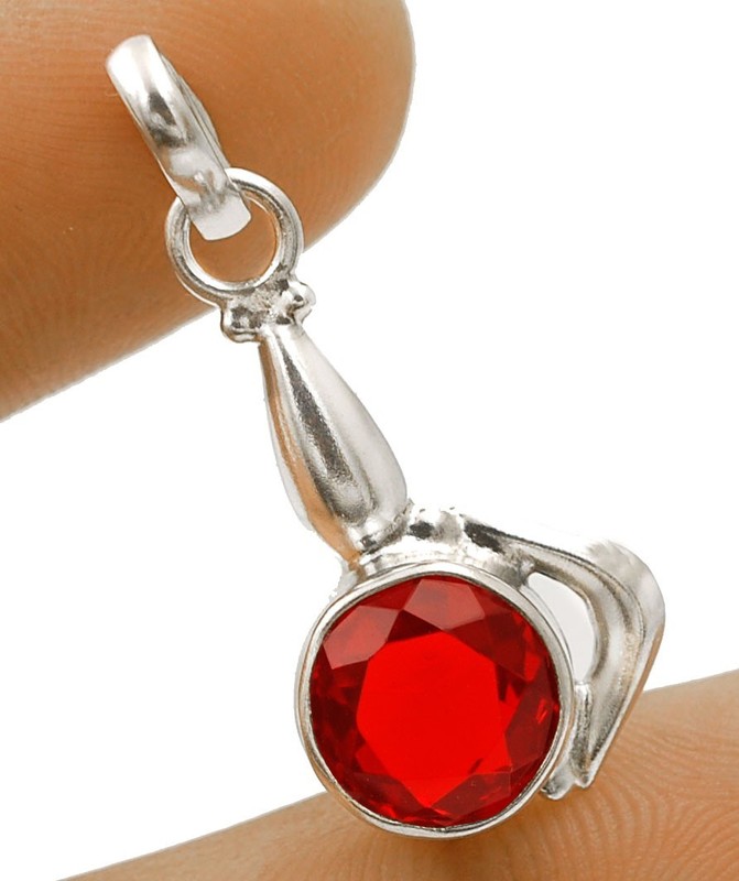 Natural Fire Garnet 925 Solid Sterling Silver Pendant Jewelry 1 1/4" Long @9-1
