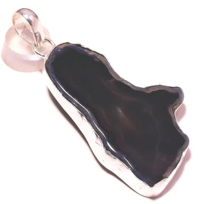 Black Botswana Agate Gemstone Pendant Handmade Anniversary Jewelry 2.5" Z866 - Image 1 of 4