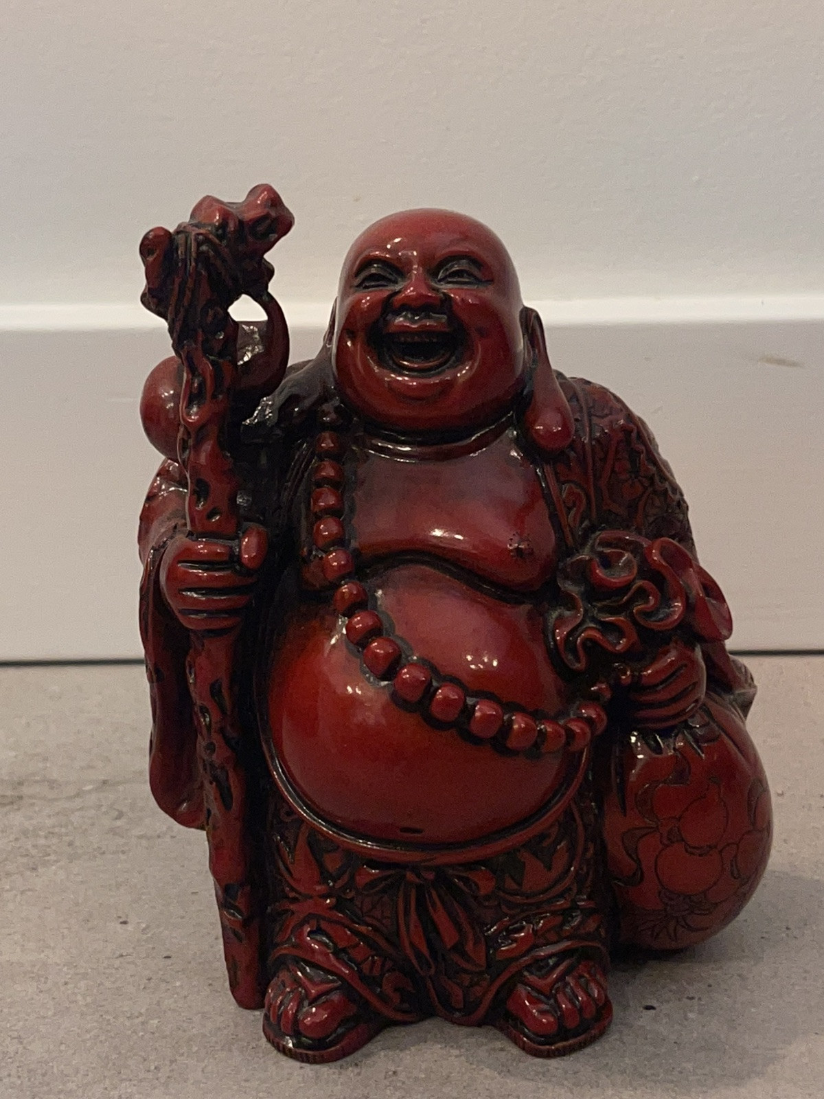 Vintage Laughing Buddha Statue - Resin Prosperity Lucky Coin
