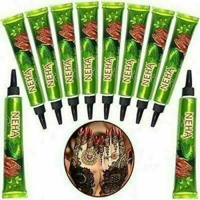 Neha Herbal Instant Dunkelrot Henna Mehendi Paste Tuben Packung mit 10 Stück