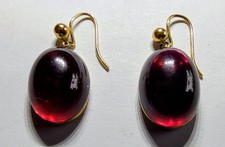 Vintage 10K Gold Tested Dark Red Cabochon Drop Earrings 4.8g