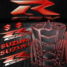 16PC Chrome Red & Black Gas/Fuel Tank Pad+6" 3D Logo+GSXR Fairing Emblem Sticker