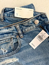American Eagle Women's Mom Jeans High Rise Stretch Distressed Blue Denim Sz 12