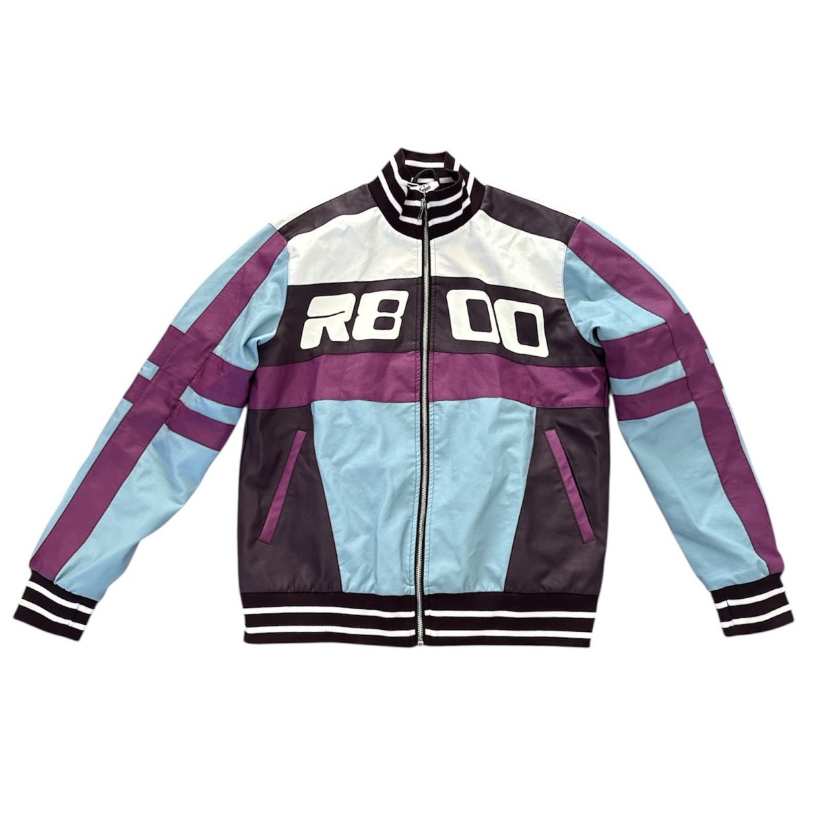 Ranboo R800 Racer Bomber Jacket Faux Leather Purple/Blue Zip Up