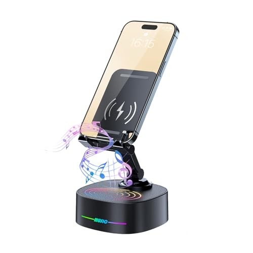 Bluetooth Speaker with Wireless Charging and Cell Phone Stand,Best Black - Photo 2 sur 7