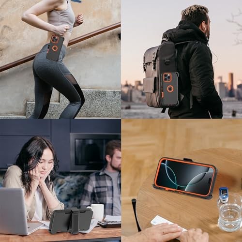 Kompatibel mit iPhone 16 Pro Max Hülle, mit Gürtelclip Holster Schwarz + Orange - Bild 8 von 8