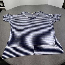 Lily White Women's Striped T-Shirt XL Blue White Short Sleeve Casual Top