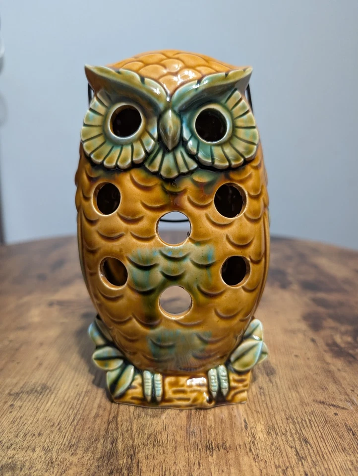 "Candelabro colgante linterna de cerámica vintage de búho luz de té 7"" de alto" Foto 4 de 4